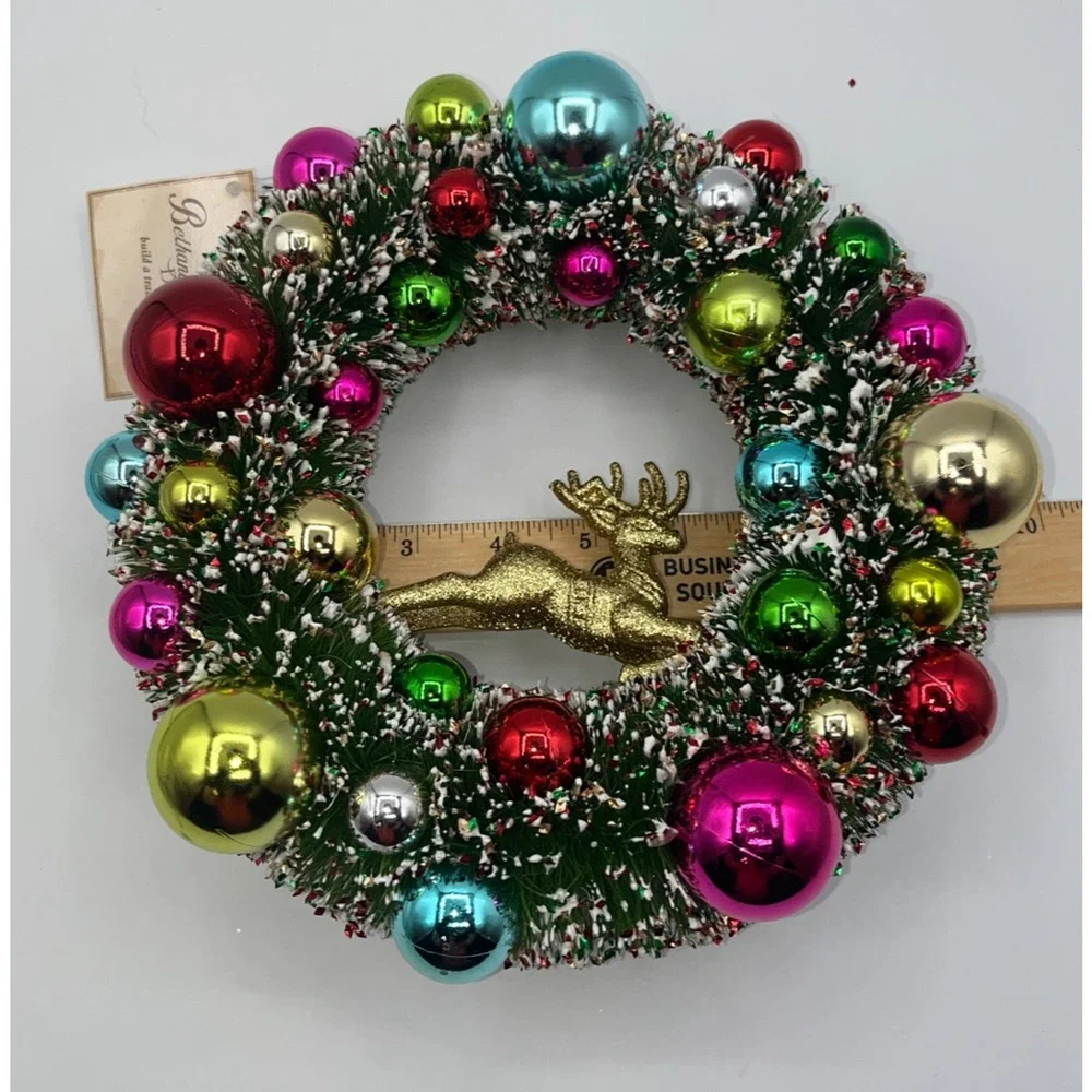 Bethany Lowe Kitschmas Bottle Brush Wreath with Deer 9.75" Out of Stock Unique - Picture 8 of 10